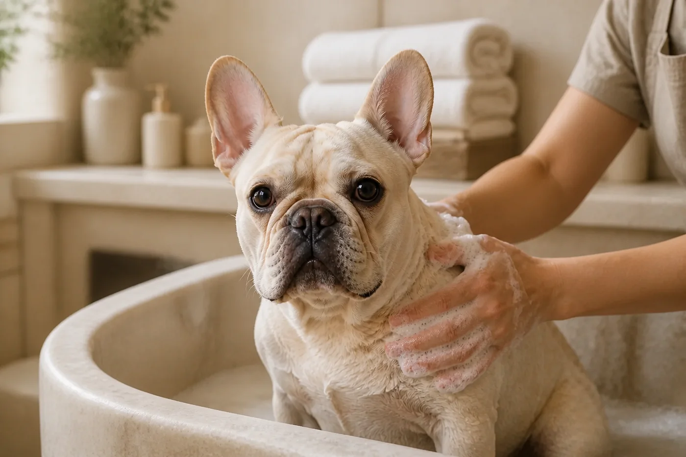 Generated test visualization of Milo receiving a gentle bath